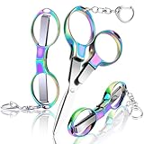 3 Pcs Folding Stainless Steel Portable Mini Badge Scissors with 3 Keychains, Safety Foldable Pocket Travel Small Scissors All Purpose for Nurse Accessories, Travel, Office, Craft, Sewing, Home (Color)