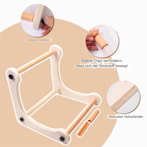 Soporte de aro de bordado Jubepk con marco de madera ajustable 5