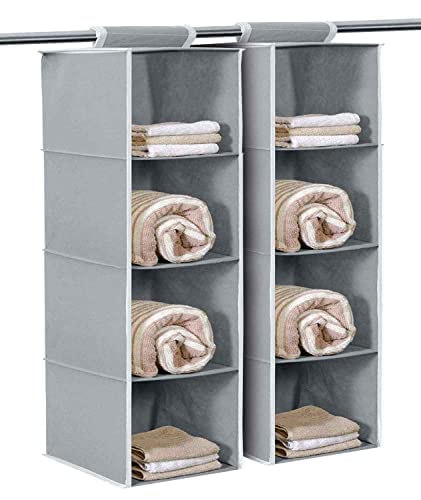 ACORMEK Hanging Organizer, 4 Tier Closet Wardrobe Organizer Clothes Storage Non Woven Closet Cloth Organizer for Clothes/Foldable Cupboard Storage Boxes/Pants/Tshirts/Jeans/Dress Pack of 2 (Grey)
