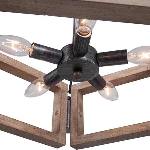 LALUZ Farmhouse Chandelier, Wood Round Wagon Wheel 6-Light Chandelier for Dining Room, Living Room, Bedroom, and Foyer by LALUZ - Used condition - Image 5
