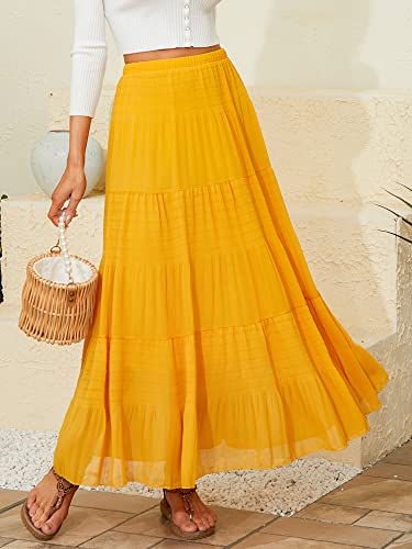 Image of NASHALYLY Women's Chiffon Elastic High Waist Pleated A-Line Flared Maxi Skirts