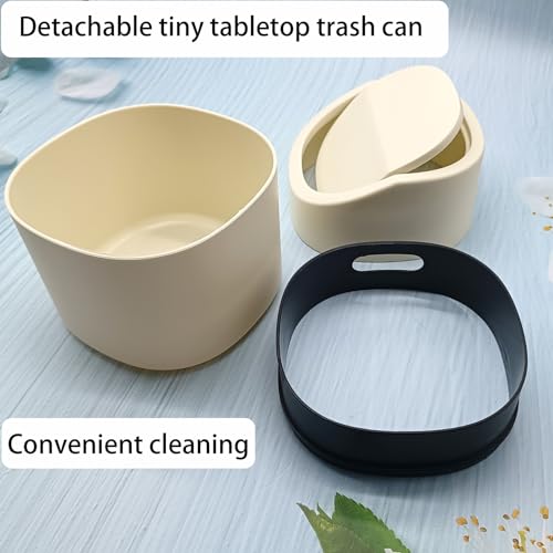 Image of Mini Desk Trash Can with Lid, Tiny Countertop Garbage Can, Small Swing-Lid Table Top Trash Bin, Removable Plastic Desktop Waste Basket with Trash Bags 180Pcs for Vanity Bathroom Bedroom Office Car