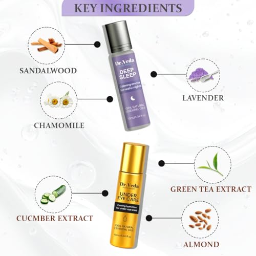 Image of Under Eye Care Roll-On & Deep Sleep Roll-On Combo - Dark Circle Repair, Puffiness Relief & Restful Sleep Support - Under Eye 10 ml + Sleep Roll-On 10 ml (Pack of 2)