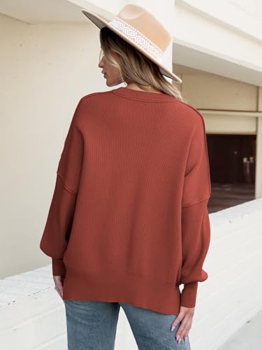 Image of ANRABESS Women Oversized Sweaters Batwing Long Sleeve 2026 Fall Outfits Crewneck Casual Knit Side Slit Fashion Pullover Top