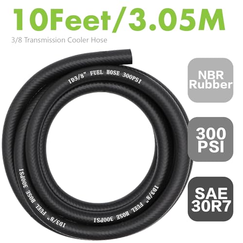 Image of Jeemiter 3 /8 inch ID Fuel Line Hose 10FT - SAE 30R7 NBR Rubber Replacement Kit with 10 Clamps for Gas, Diesel, Oil & Coolant - Fits Automotive, Marine, Lawn Mower, Small Engines