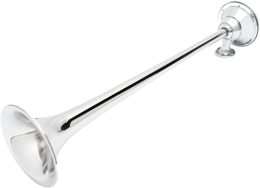 Grover® Products 1510 Stuttertone® Emergency Air Horn, 24.5 Inches with 6 Inch Round Flare, Chrome, with 1720 Mounting Pedestal