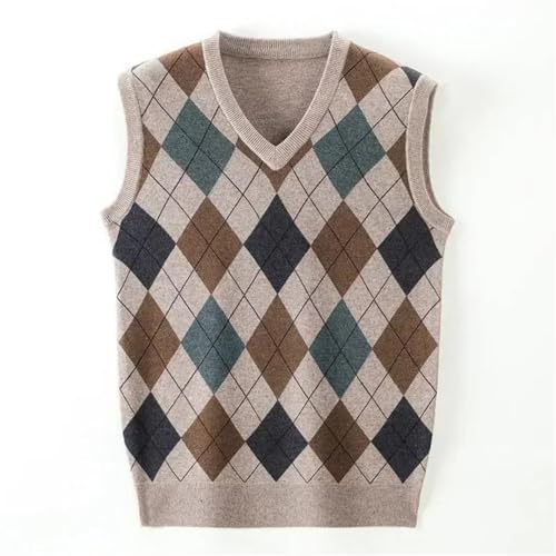 Men's V-Neck Diamond Lattice Wool Vest for Business and Casual Wear Standard Thickness Argyle Pattern2