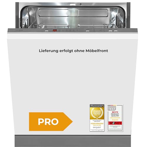 Exquisit PRO Einbaugeschirrspüler 60 cm, 12 Maßgedecke, Automatischer Türöffner, Startzeitvorwahl, 11 Liter, 6 Spülprogramme, EGSP6312-E-030D silber