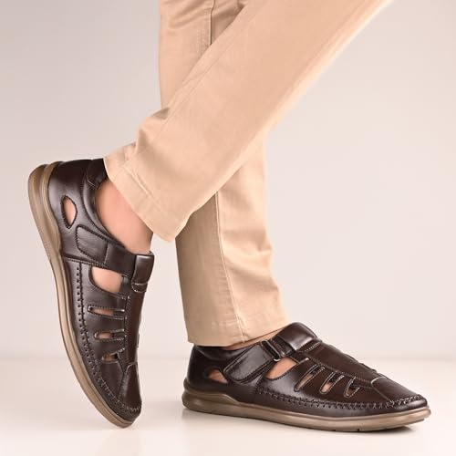 Image of Centrino Men's Fisherman Sandals | Stylish Closed-Toe Design | Soft Cushioned Footbed | Genuine-Look Upper | Comfortable for Daily & Outdoor Wear (9490)