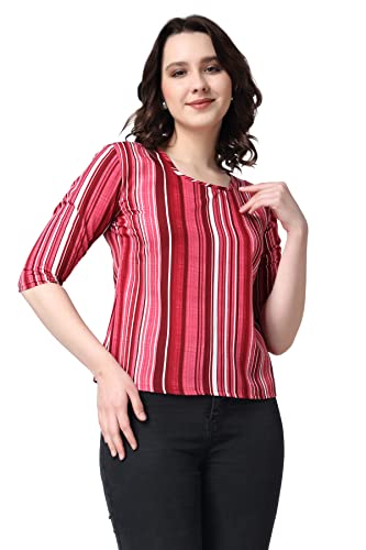 Image of POPWINGS Casual Printed Puff Sleeves Round Neck Top for Women || Stylish Summer Tops for Women || Hip-Length Women Top