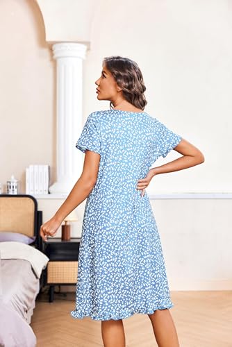 Image of Ekouaer Nightgowns for Women with Pockets Button Front Short Sleeve House Dresses Floral Print Mumu Dress