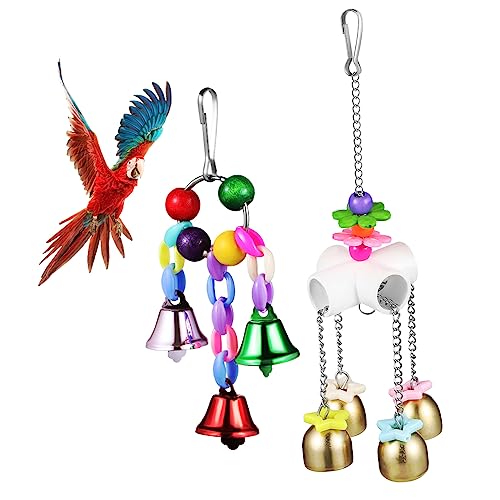 BESPORTBLE 2Pcs Colorful Parrot Hanging Bell Durable Climbing Chewing Bells for Parakeet Cockatiel Conure Easy Install Engaging Bird Cage Accessory