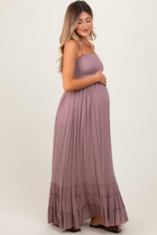 PinkBlush Smocked Woven Maternity Maxi Dress