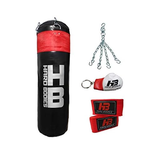 Hard Bodies Synthetic Leather Filled Punching Bag (Black, Red 4Feet) (4 Feet Pro Black & Red)