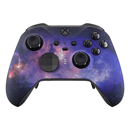 eXtremeRate Nebula Galaxy Patterned Faceplate Cover, Soft Touch Front Housing Shell Case Replacement Kit for Xbox One Elite Series 2 Controller Model 1797 - Thumbstick Accent Rings Included