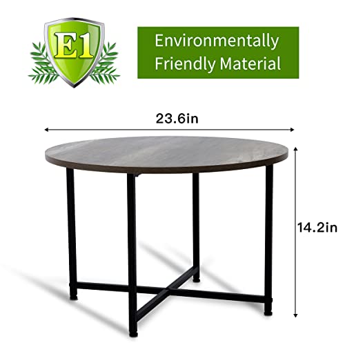 Round Coffee Table For Small Space Living Room, Modern Sofa Table End Table Tea Table For Balconym, Office Desk, Outdoor, Wood Desktop With Metal Legs, Easy To Install, 23.6 Inches (Rustic Brown) #TOP2