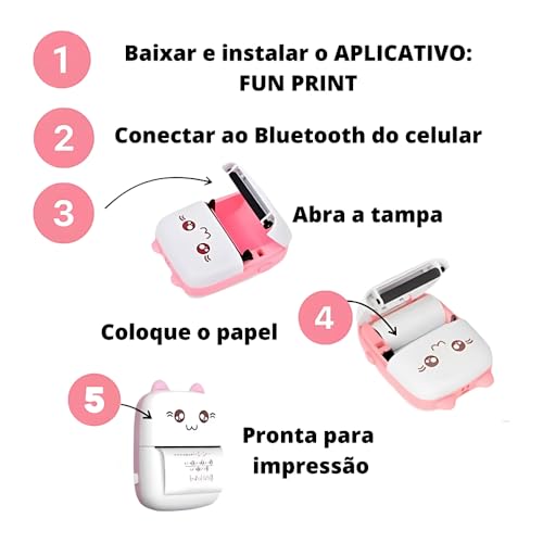 Mini Impressora Térmica Portátil BT 200dpi, Conexão Bluetooth, Impressão Rápida (Rosa)