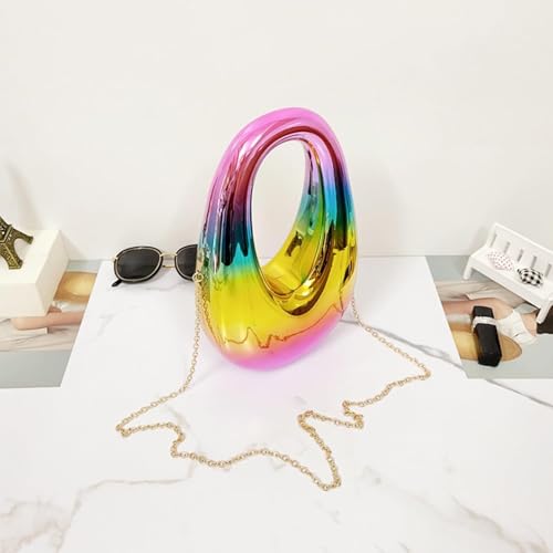 Image of Metallic Acrylic Evening Handbag for Women | Crossbody Sling Bags with Detachable Chain Strap Glossy Stylish Ladies Girls Small Size Cute Party Wedding Bag