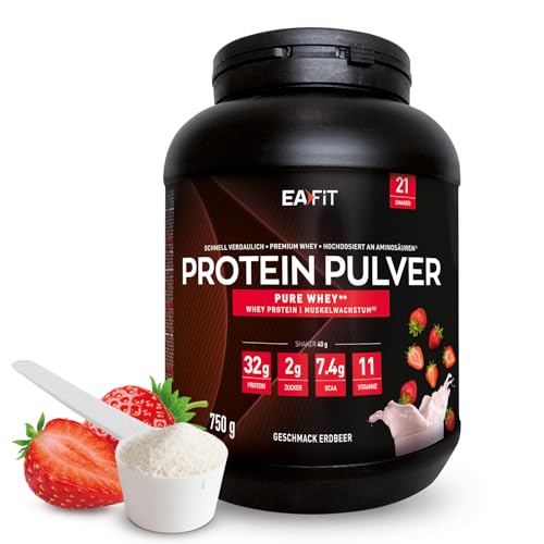 Protein Pulver Erdbeere 750g - Premium Eiweiss protein pulver für Muskelaufbau - Whey Protein Isolate - Protein Pulver mit Shaker Empfehlung - für Shaker Protein & Fitness - EAFIT