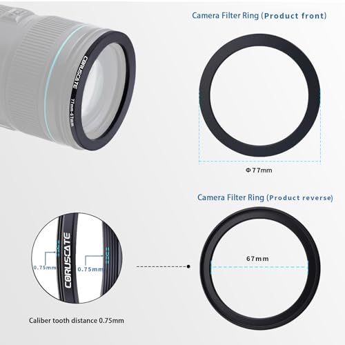 Anillo adaptador de filtro para cámara 77 mm a 67 mm, anillos metálicos adaptadores compatibles con todas las lentes de 77 mm y accesorios de cámara de rosca 67 mm + 1 paño de limpieza para lentes miniatura 3