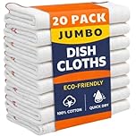 Jumbo Ultra Absorbent Dish Cloths for Washing Up – 20 Pack Quick Dry Tea Towels, Reusable 100% Cotton Doubled Layer Odor Free Kitchen Cleaning Cloths for Dishes & Surfaces (52x38cm)