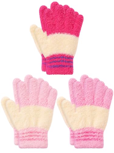 Image of EBOOT 3 Pairs Winter Kids Gloves Warm | Toddler Gloves for Boys Girls Outdoor, Full Finger Fluffy Soft Mittens for 1-11 Years Children, Multiple Colors