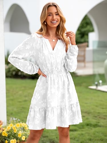 Image of BerryGo Womens Long Sleeve Mini Dress Casual A Line Flowy Loose Vacation Party Babydoll Fall Short Dresses with Pocket