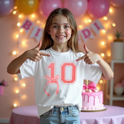 Image of Girl Birthday Shirt 10th Birthday T-Shirt Bow 10 Year Old Bday Short Sleeve Tee Top Tenth Party Outfit