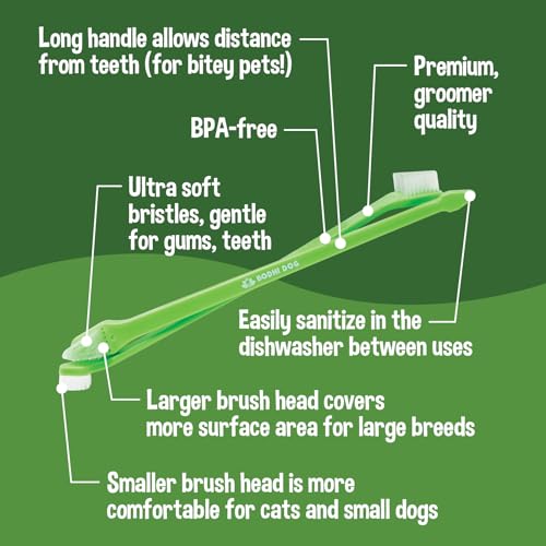 Bodhi Dog Escova de Dentes Longa para Cães com Duas Cabeças | Escova de Dentes para Cães e Gatos com