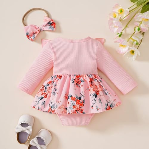Baby Girl Clothes Fall Winter Outfit Long Sleeve Plaid Romper Dress Ruffles Jumpsuit with Bow Headband3