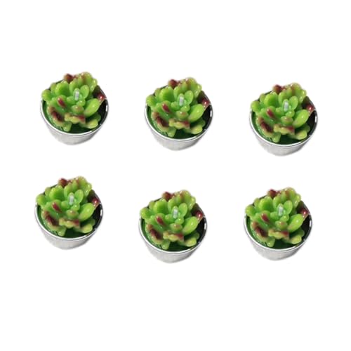 Cabilock 6 Pack Plant Candles Handmade Tea Lights for Home Office Party Bulk Succulent Decor Candles Realistic Look