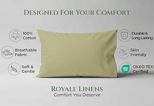 Image of Royale Linens 100% Cotton Pillow Cases King Size Set of 2 - Percale Pillowcase - Sage Green Pillow Cases Soft Cooling & Breathable Hotel Cotton Pillowcases, Fits King Pillows (20 inchx40 inch, Sage Green)