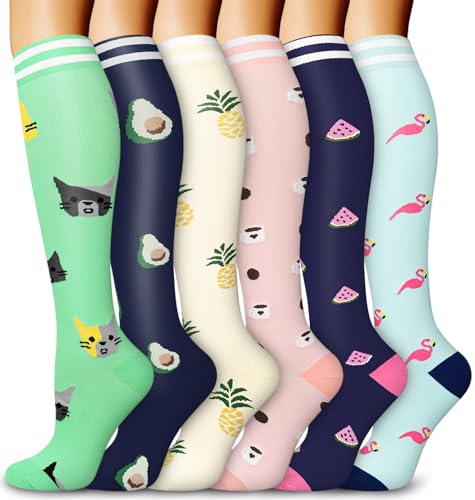 Image of Aoliks Cute Compression Socks for Women & Men, Medical Knee High Socks for Pregnancy Travel Flight