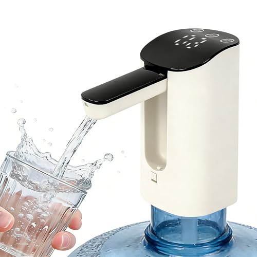 Water Dispenser for 5 Gallon Bottle with Digital Display,Portable USB Charging Electric Water Pump,3 Dispense Modes,Foldable Spout,with Two Water Pumps Dual Outlet,for Home, Kitchen, Camping, Office