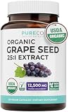 PURE CO USDA Organic Grape Seed Extract - High Potency 25:1 Grapeseed Supplement with 12,500mg...