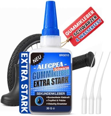 Gummikleber Extra Stark 30 G Set für Schuh，Wasserfest & Schwarzer | Flüssig Flexible Sekundenkleber, Kleber Reparatur Gummi,Rc Reifen,Auto Dichtungen,Fahrradreifen,Glue Mit 3 PräZi
