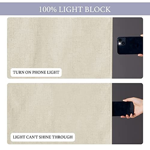 RYB HOME 100% Blackout Curtains for Small Window, Linen Textured Blend Insulating Privacy French Door Curtains Tie Up Shades for Kitchen Storage Cabinet Basement, W 12 x L 40, Beige, 1 Panel