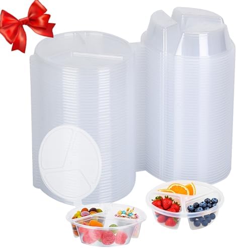 Snack Containers with Lids 50 Pcs, 3-Compartment,Leak-Proof Lunch Box for Office, Travel, Stackable, Reusable Meal Prep Food Storage Boxes