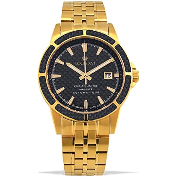 LOUIS XVI Herr armbandsur Majesté stålband guld svart kol analog automatisk rostfritt stål 1110