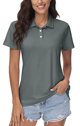Magcomsen MCS-A23W3010-530-GREY-S Tennis Shirts For Women Polo Short Sleeve Golf Quick Dry Athletic Collared Shirts Upf 50+ Work Tops Grey,S cover