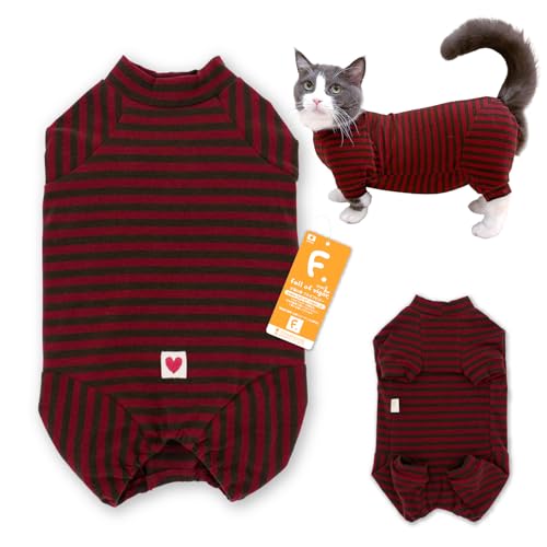 猫服 ウォームボーダー お部屋着 抜け毛対策 猫の服 フルオブビガー 3/レッド CM