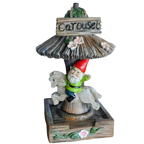 MUAMAX Small Carousel Gnome Figurines,Resin Gnome Statue Collectible Figurines Whimsical Garden Sculpture Elf Dwarf Decor for Home,Gifts for Women Mom Unique Gnomes Gifts