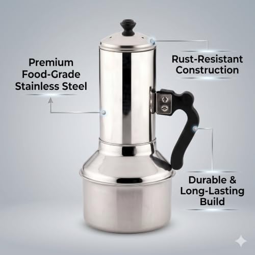 Image of Nakshathra Stainless Steel Puttu Maker with Bakelite Handle, Steamer, ideal Puttu Kudam for Induction & Gas Stove, Toxin Free Material (Medium)