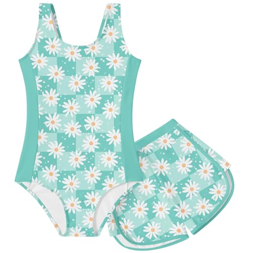 Image of TUONROAD Toddler Girls One Piece Swimsuit 2Pcs Bathing Suit Kids Swimwear with Short for 3-9