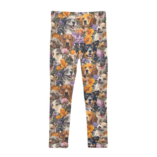 Girls' Athletic Leggings Ankle Length Yoga Dance Pants Kids Teen 4T Floral Dog2