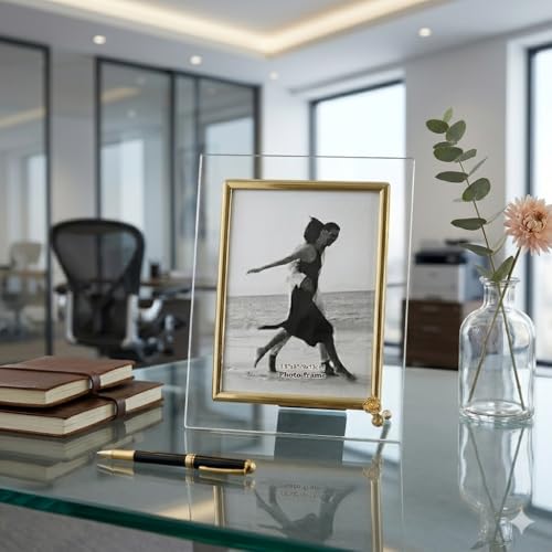 Image of Home Decor Gold Geometric Glass Photo Frame - Modern Design (3X5)