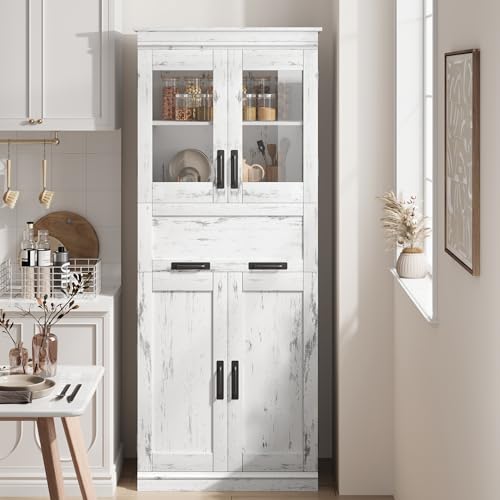 IDEALHOUSE-Bathroom-Cabinet-Tall-Storage-Cabinet-with-Doors-and-Adjustable-Shelf-Freestanding-Floor-Pantry-Cabinet-for-Kitchen-Living-Room-Laundry-Room-Home-Office-Retro-White IDEALHOUSE Bathroom Cabinet Tall Storage Cabinet with Doors and Adjustable Shelf Freestanding Floor Pantry Cabinet for Kitchen Living Room Laundry Room Home Office Retro White