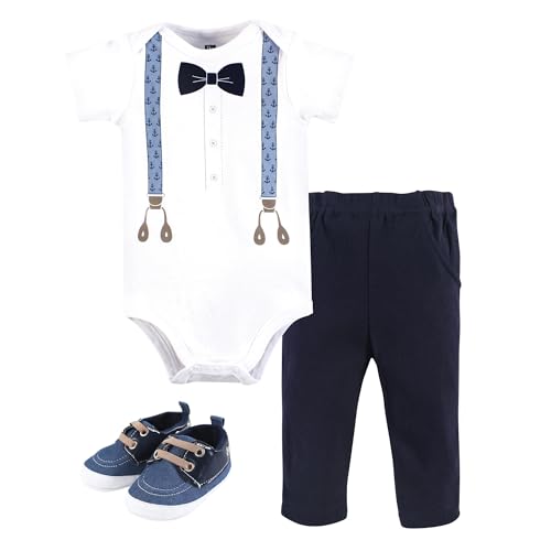 Image of Hudson Baby Unisex Baby Cotton Bodysuit, Pant and Shoe Set