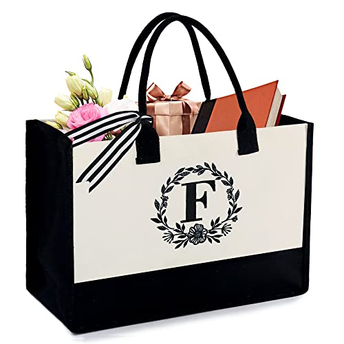 Image of BeeGreen Embroidery Monogram Initial Tote Bag for Women Teacher Mom Friend Personalized Gift for Birthday Beach Work Wedding