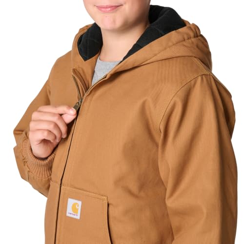 Image of Carhartt Boys' Flannel-Lined Hooded Canvas Insulated Zip-Up Jacket